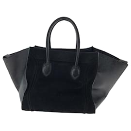 Céline-Celine Luggage Phantom Suede Leather Tote Bag-Black