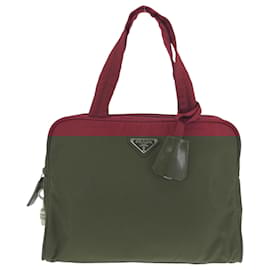 Prada-Prada Tessuto Triangle Logo Plate Tote Bag-Red