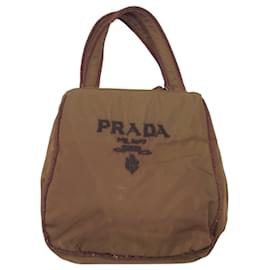 Prada-Prada Vintage Tessuto Beaded Logo Brown Nylon Tote Bag-Brown