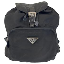 Prada-Prada Tessuto Triangle Logo Plate Backpack-Black