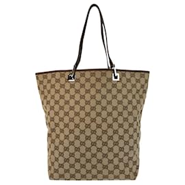Gucci-Gucci Beige Brown GG Canvas Leather Tote Bag-Brown,Beige