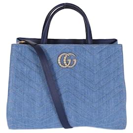 Gucci-GG Marmont denim top handle shopping bag-Blue