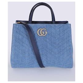 Gucci-GG Marmont denim top handle shopping bag-Blue