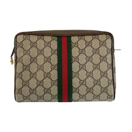 Gucci-Gucci Vintage Sherry Line Clutch Bag-Brown,Beige