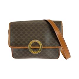Céline-Celine Vintage Macadam Pattern Shoulder Bag-Brown