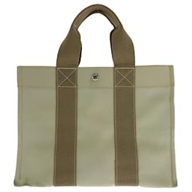 Hermès-Sac tote en toile Hermes Bora PM beige ivoire avec quincaillerie argentée-Beige,Écru