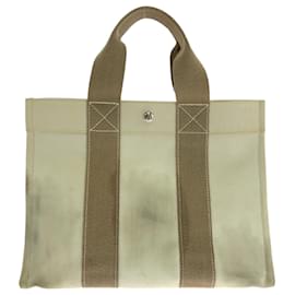 Hermès-Sac tote en toile Hermes Bora PM beige ivoire avec quincaillerie argentée-Beige,Écru