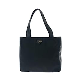 Prada-Prada Tessuto Triangle Logo Plate Tote Bag-Black