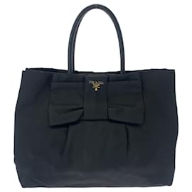 Prada-Prada Tessuto Logo Ribbon Tote Bag-Black