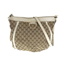 Gucci-Gucci Abby Beige Ivory Gold Hardware GG Canvas Leather Shoulder Bag-Beige,Cream