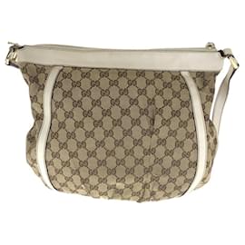 Gucci-Gucci Abby Beige Ivory Gold Hardware GG Canvas Leather Shoulder Bag-Beige,Cream