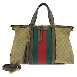 Gucci-Gucci Sherry Line Tote Bag-Brown,Beige