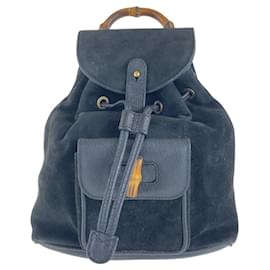 Gucci-Gucci Vintage Bamboo Black Suede Backpack-Black