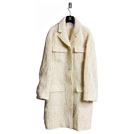 Chanel Coat Eggshell Mohair Wool Silk Size 40 Eggshell