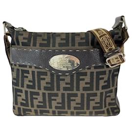 Fendi-Fendi Zucca Pattern Shoulder Bag-Brown,Beige