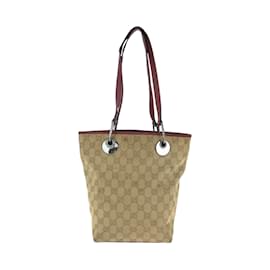 Gucci-Gucci Beige and Red GG Canvas Tote Bag-Red,Beige