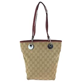Gucci-Gucci Beige and Red GG Canvas Tote Bag-Red,Beige