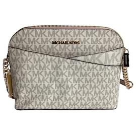 Michael Kors-Michael Kors Jet Set Crossbody Bag in Cream Canvas-White,Cream