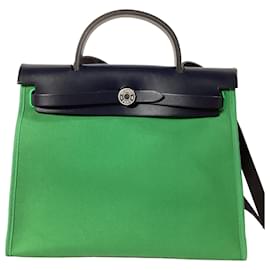 Hermès-Hermès Herbag Zip 31 Bag in Green Canvas-Black