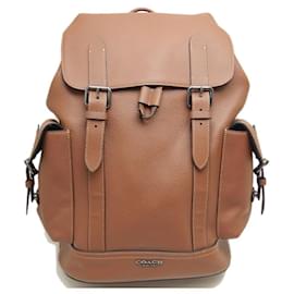 Coach-COACH Hudson Leather Backpack-Metallic,Bronze