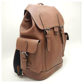 Coach-COACH Hudson Leather Backpack-Metallic,Bronze