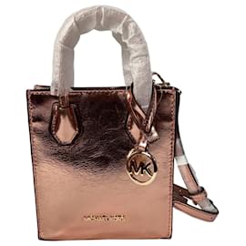 Michael Kors-Michael Kors Mercer XS Hand Bag in Prim Rose Leather-Brown,Pink