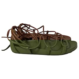 Michael Kors-Michael Kors Vero Lace-Up Sandals in Luggage Brown Leather-Brown,Red