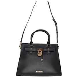 Michael Kors-Michael Kors Hamilton Medium Satchel in Black Leather-Black