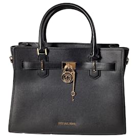 Michael Kors-Michael Kors Hamilton Medium Satchel in Black Leather-Black