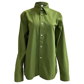 Bottega Veneta- Bottega Veneta Lace-Up Detail Shirt in Green Cotton-Green