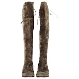 Sergio Rossi- Sergio Rossi Knee-High Boots in Brown Suede-Brown,Red