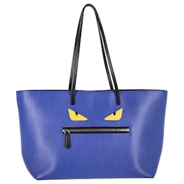 Fendi- Fendi Medium Monster Roll Tote Bag in Blue Leather-Blue
