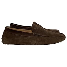 Tod's- Tod's Gommino Driving Loafers in Brown Suede-Brown,Red