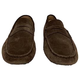 Tod's- Tod's Gommino Driving Loafers in Brown Suede-Brown,Red