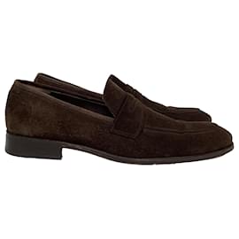 Salvatore Ferragamo- Salvatore Ferragamo Penny Loafers in Brown Suede-Brown,Red