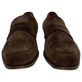 Salvatore Ferragamo- Salvatore Ferragamo Penny Loafers in Brown Suede-Brown,Red
