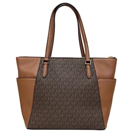 Michael Kors-Michael Kors Charlotte Large Tote Bag in Brown Leather-Brown,Red