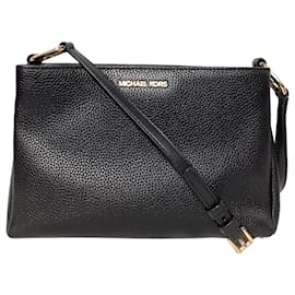 Michael Kors-Michael Kors Triple Compartment Crossbody Bag in Black Leather-Black