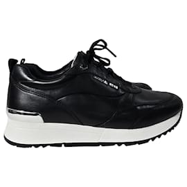 Michael Kors-Michael Kors Allie Stride Trainer in Black Leather and Nylon -Black