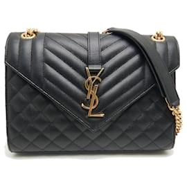 Yves Saint Laurent-Saint Laurent Envelope Leather Shoulder Bag-Black