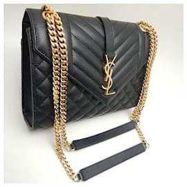 Yves Saint Laurent-Saint Laurent Envelope Leather Shoulder Bag-Black