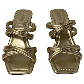 Michael Kors-Michael Kors Corrine Metallic Sandal in Pale Gold Leather -Golden,Metallic