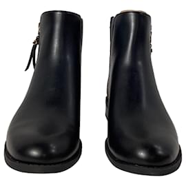 Michael Kors-Michael Kors Britt Signature Logo Trim Ankle Boot in Black and Brown Leather-Black