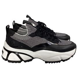 Michael Kors Darius Two-Tone Stretch Knit Trainer in Black and White Synthetic Black