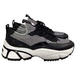 Michael Kors-Michael Kors Darius Two-Tone Stretch Knit Trainer in Black and White Synthetic-Black