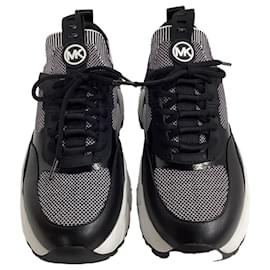 Michael Kors-Michael Kors Darius Two-Tone Stretch Knit Trainer in Black and White Synthetic-Black