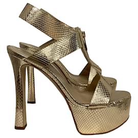 Michael Kors-Michael Kors Berkley Platform Sandal in Pale Gold Metallic Snake Embossed Leather -Golden,Metallic