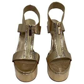 Michael Kors-Michael Kors Berkley Platform Sandal in Pale Gold Metallic Snake Embossed Leather -Golden,Metallic