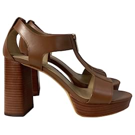 Michael Kors-Michael Kors Berkley Block-Heel Sandals in Luggage Brown Leather -Brown