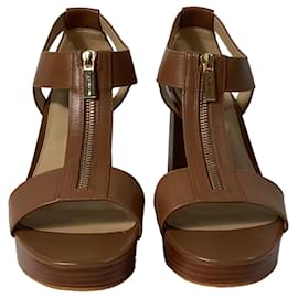 Michael Kors-Michael Kors Berkley Block-Heel Sandals in Luggage Brown Leather -Brown